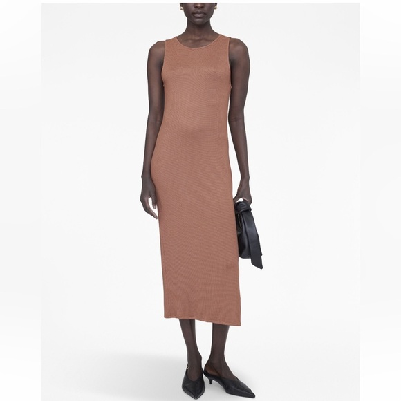 Anine Bing Savannah knit crew neck sleeveless midi dress terracotta waffle new - Picture 2 of 13